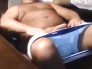 Beefy daddy playing with cock